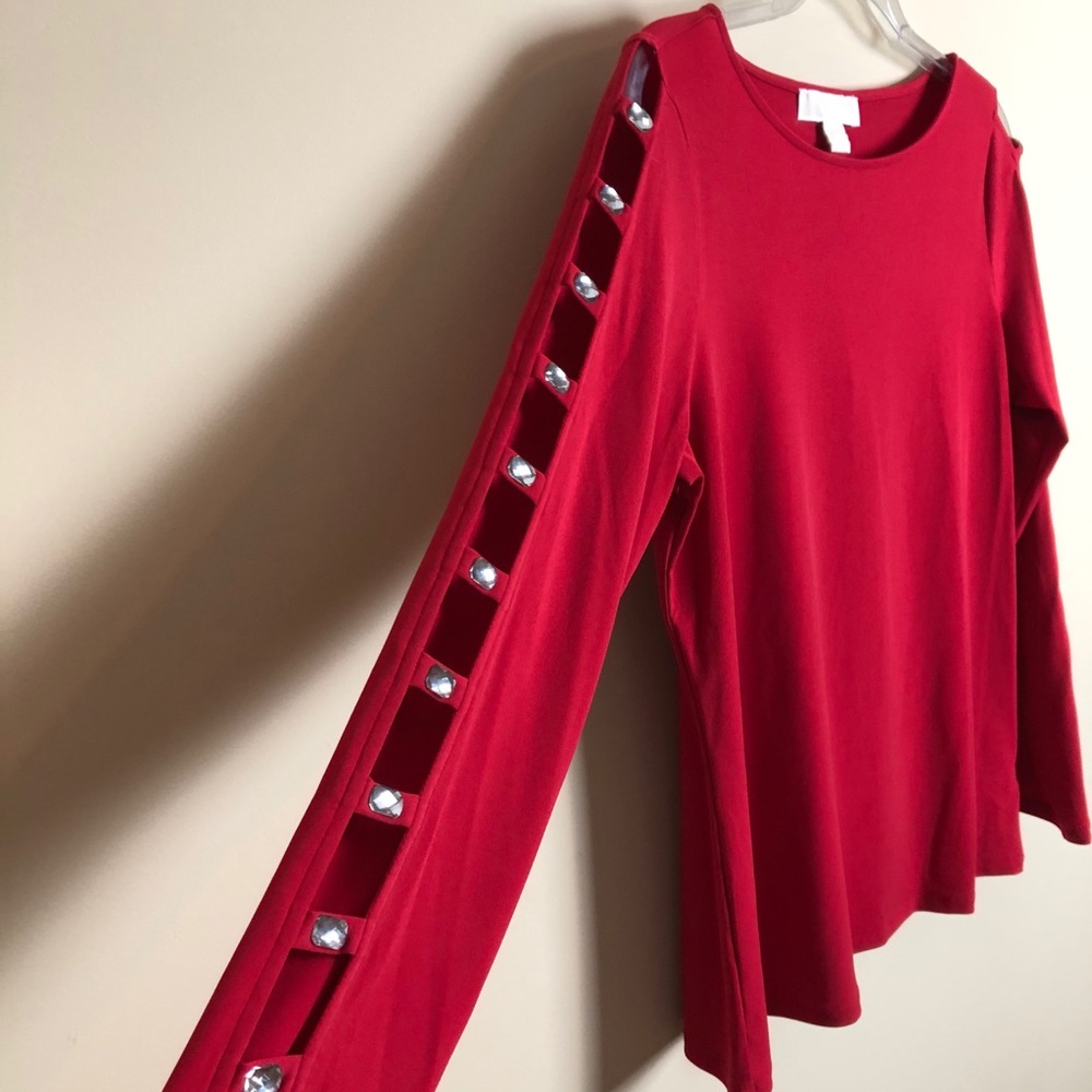 Michael Kors Red Open Rhinestone Sleeve Top